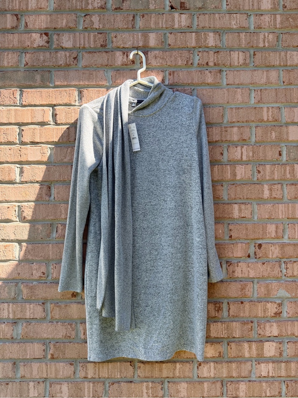 Cozy Gray Knit Turtleneck Dress with Scarf